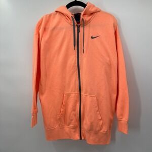 Nike Womens Medium Full Zip Hoodie Orange Fleece Swoosh Activewear